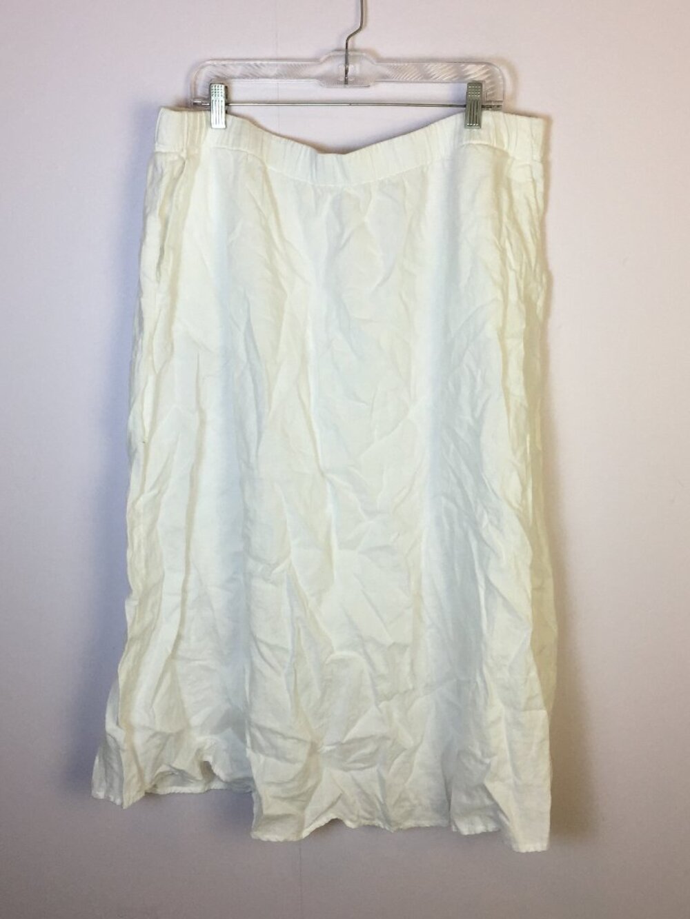 EILEEN FISHER Midi Skirt 1X/2X Women Plus Elastic Waist White 100% Organic Linen
